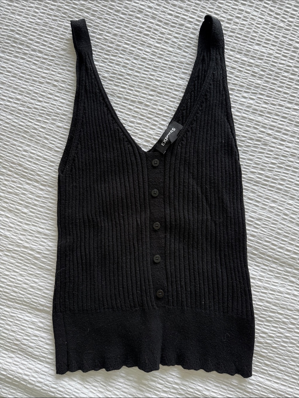 Express Knit Black Ribbed Button-Front Tank Top